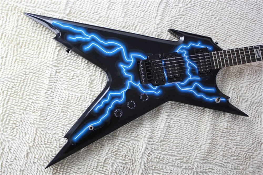 Lightning Pattern Electric Guitar with Black Hardware,Tremolo Bridge Customize