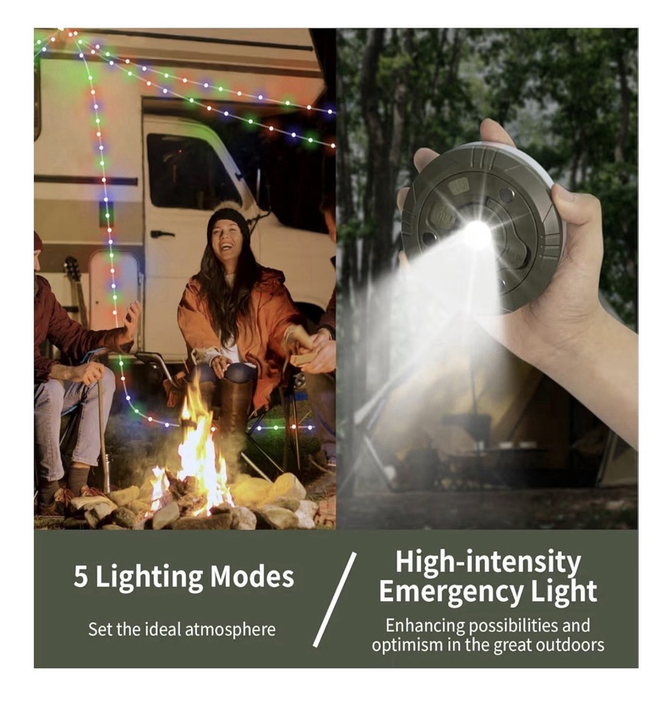 HAMLITE Camping Light String, 3 in 1 Camping Light Rechargeable(29.5Ft), RGB
