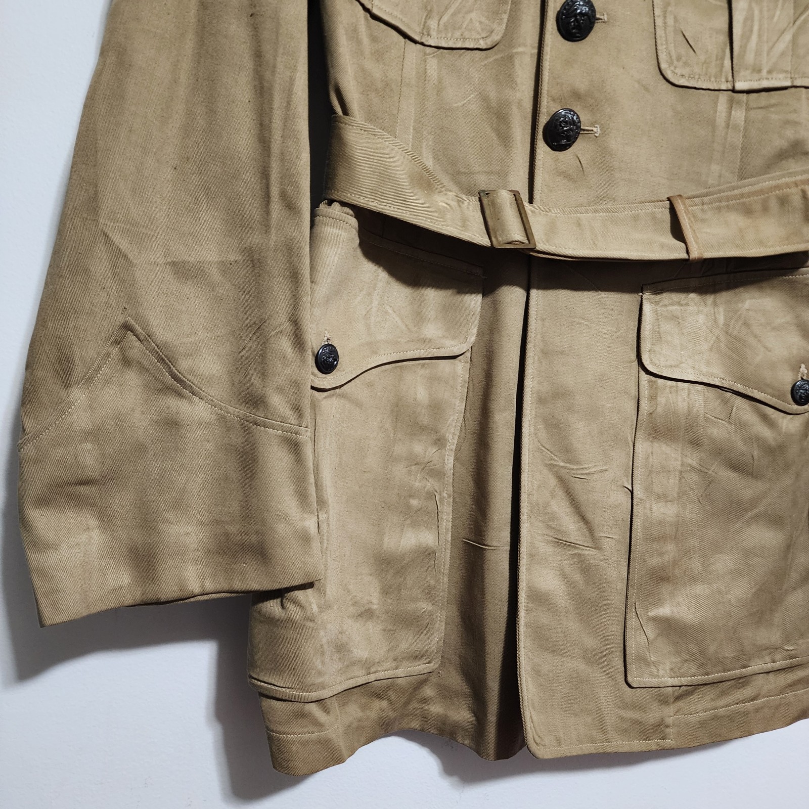 Vtg WWII US USMC Khaki Cotton Chino Service Coat Jacket M1942 Officer Belted
