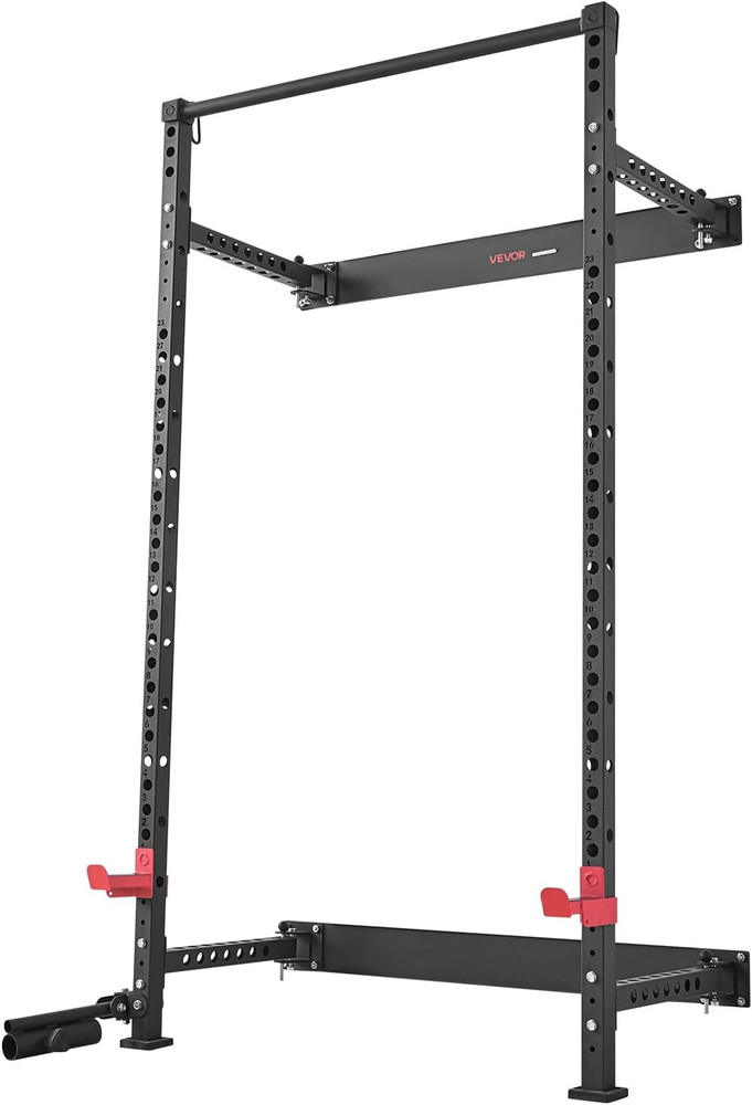 VEVOR Folding Power Cage, Wall-Mounted Power Rack Squat Rack, Multifunctional St
