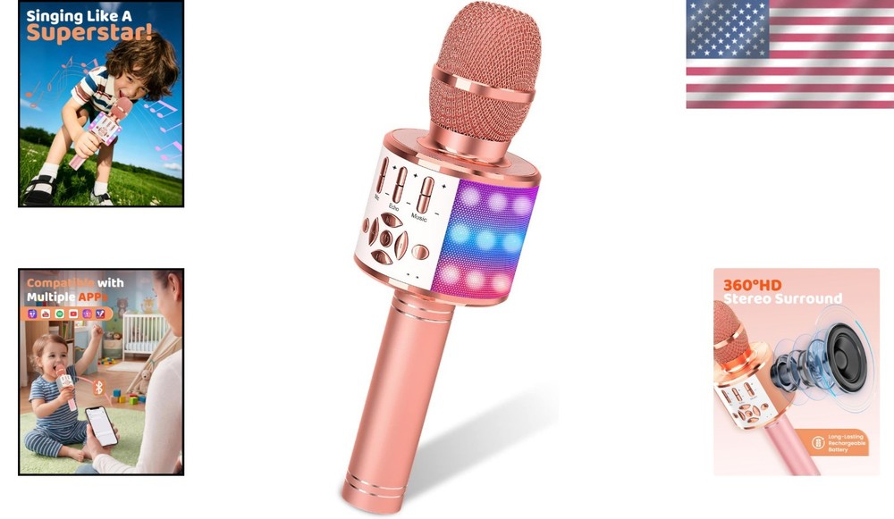 Bluetooth Karaoke Microphone with LED Lights