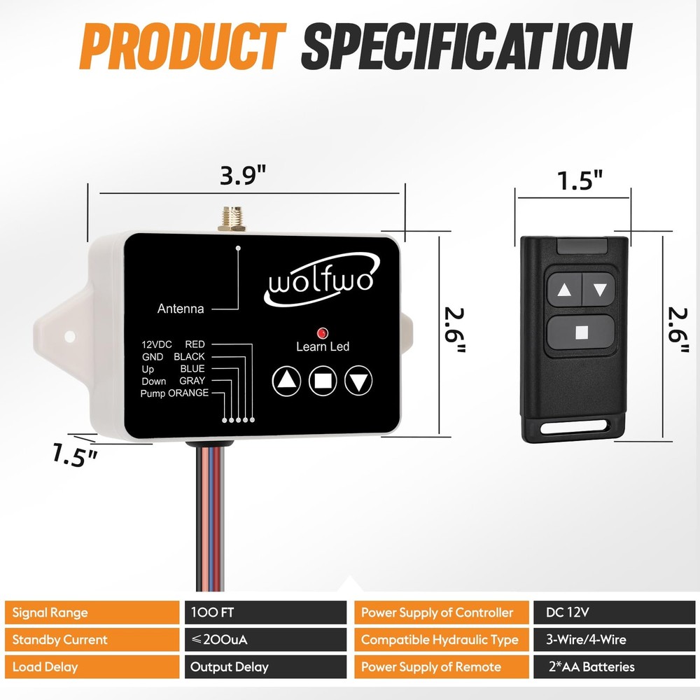 wolfwo Dump Trailer Wireless Remote Controller, High Power 02, Black