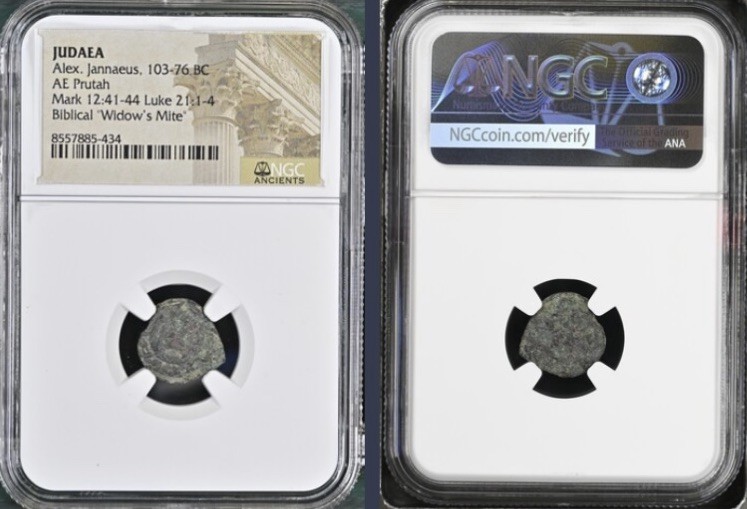 Biblical Widows Mite 103BC-76BC Judaea Prutah Genuine NGC Certified Ancient Coin