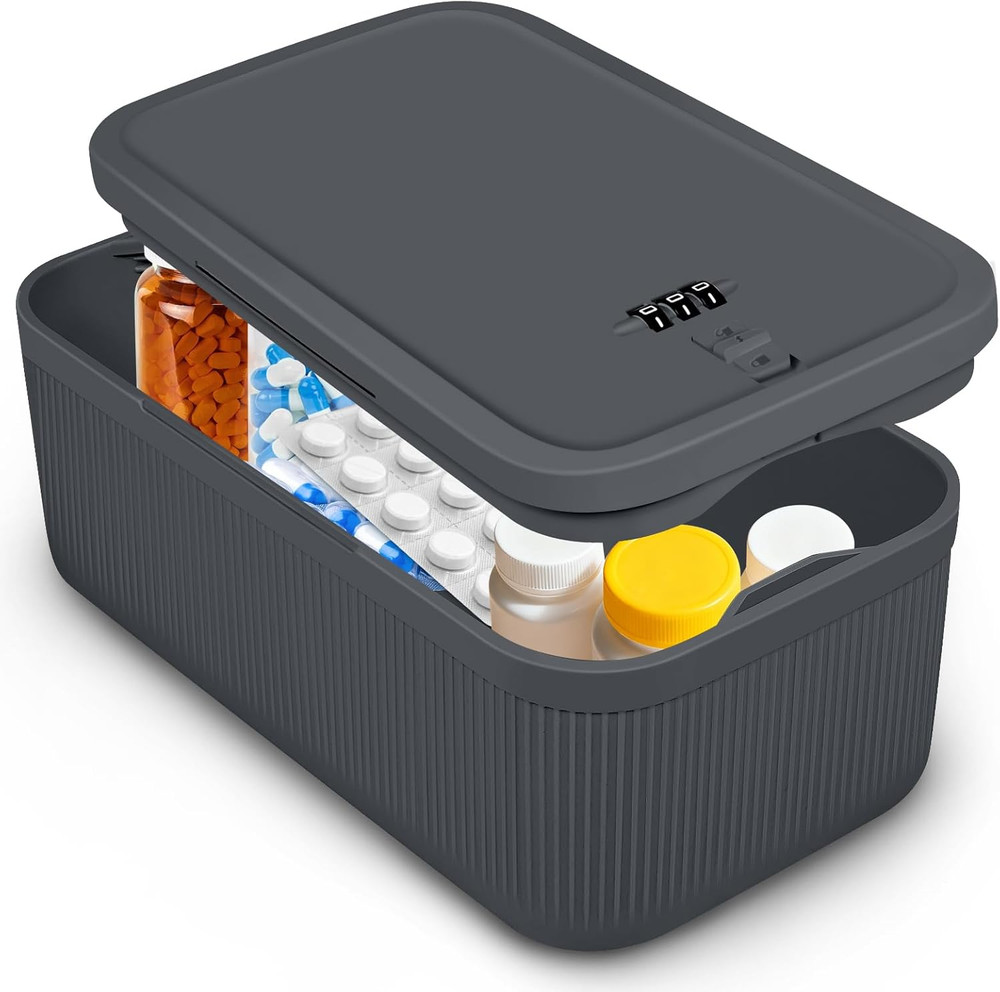Small Lock Box,Lockable Storage Box with Combination Code for Medication Safe, M