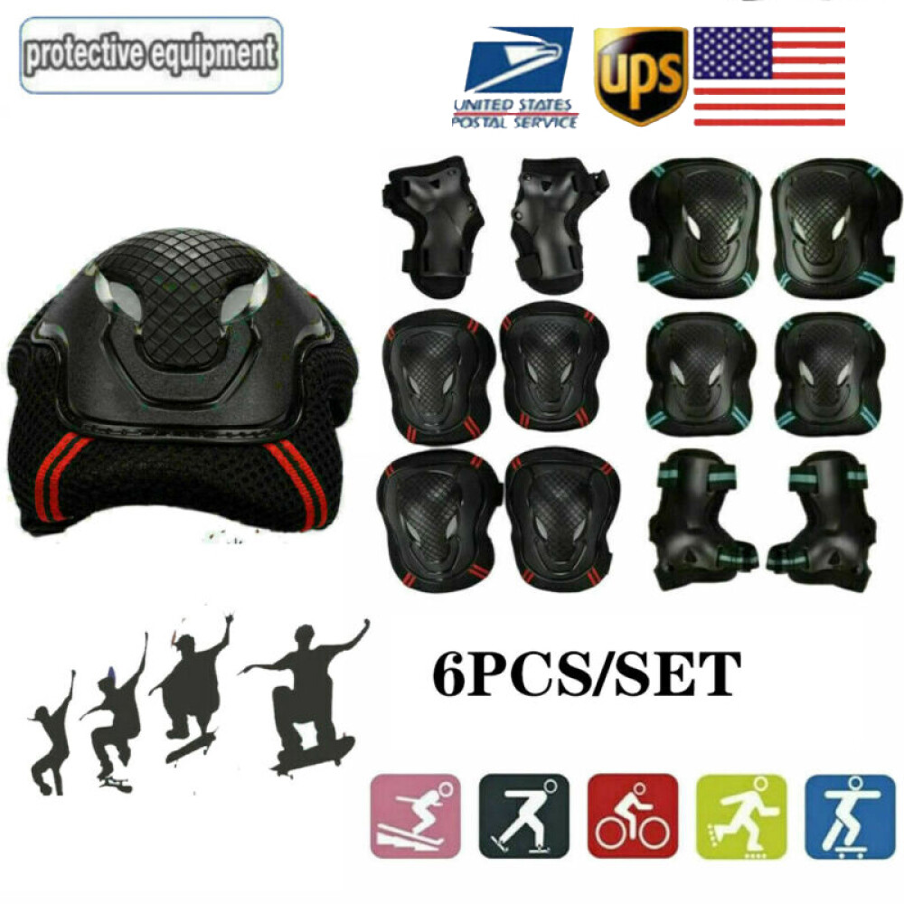 6Pcs Elbow Wrist Knee Pads Safety Protective Gear Guard for Kids Adult Skate