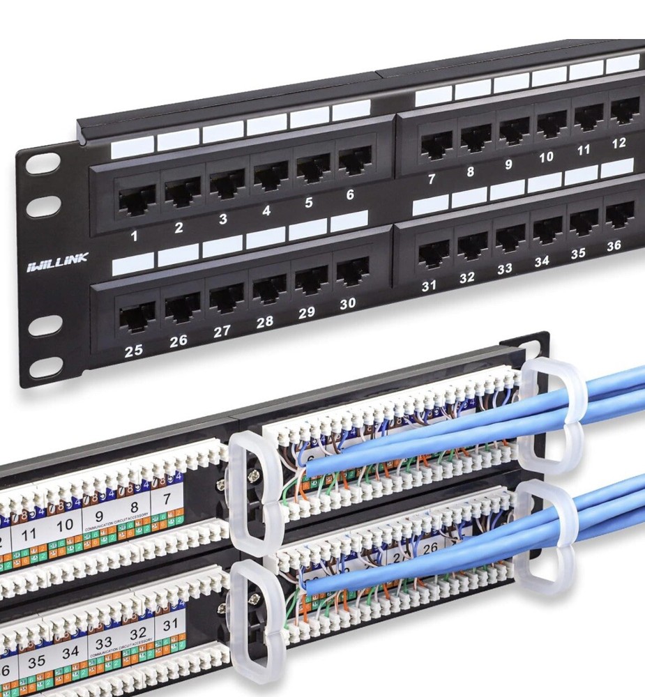 iwillink 48 Port RJ45 Cat6 Cat5e Cat5 Patch Panel Rack Mount or Wall Mount 19"