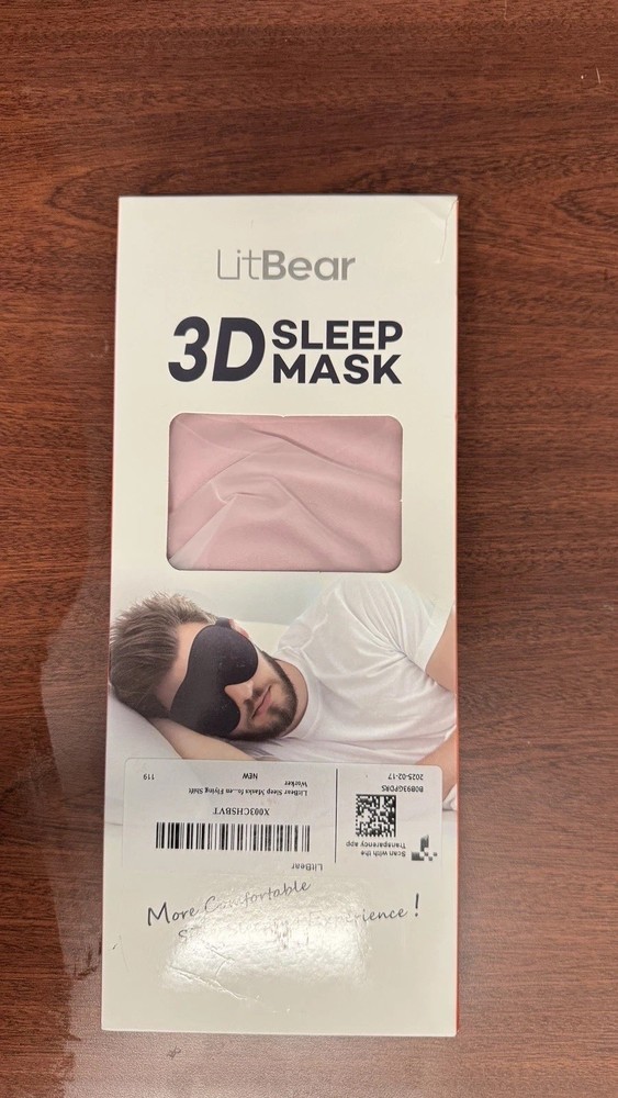 LitBear Sleep Mask for Side Sleeper, 3D Contoured Cup, Adjustable Elastic Strap