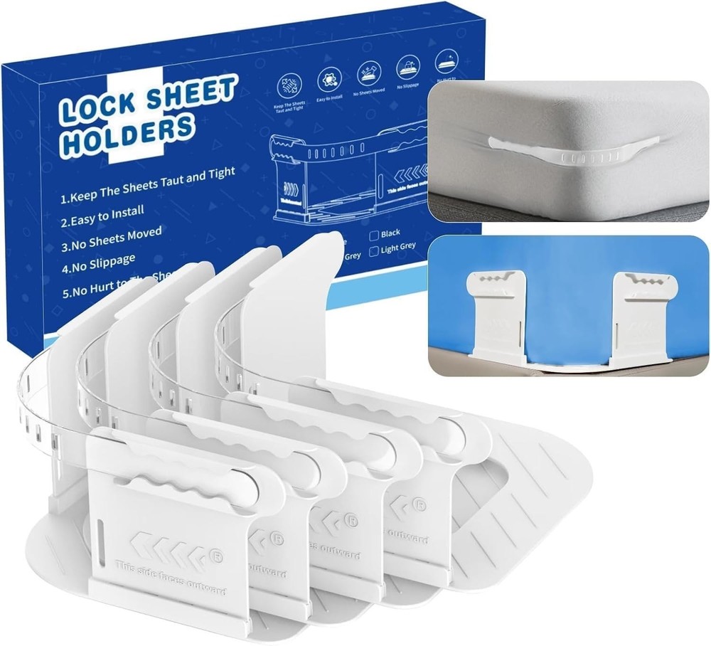 NEW Lock Sheet Holders – Adjustable White Bed Sheet Fasteners for a Bed