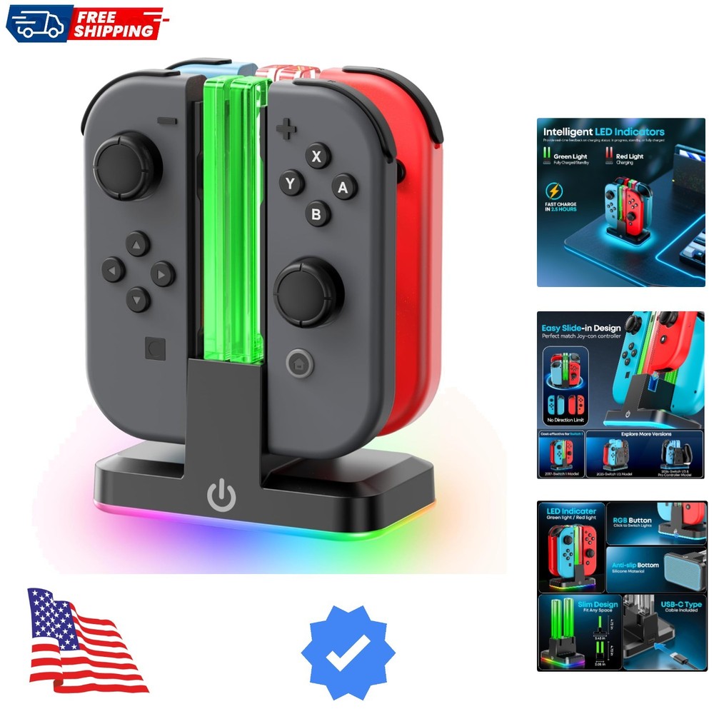 Switch Joycon Charger for SW 1 Model with 9 RGB Light Modes, Switch Controlle...