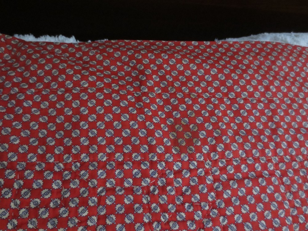 ANTIQUE Modified CROSS & CROWN Cotton PATCHWORK QUILT w/Red Borders - 69" x 84"