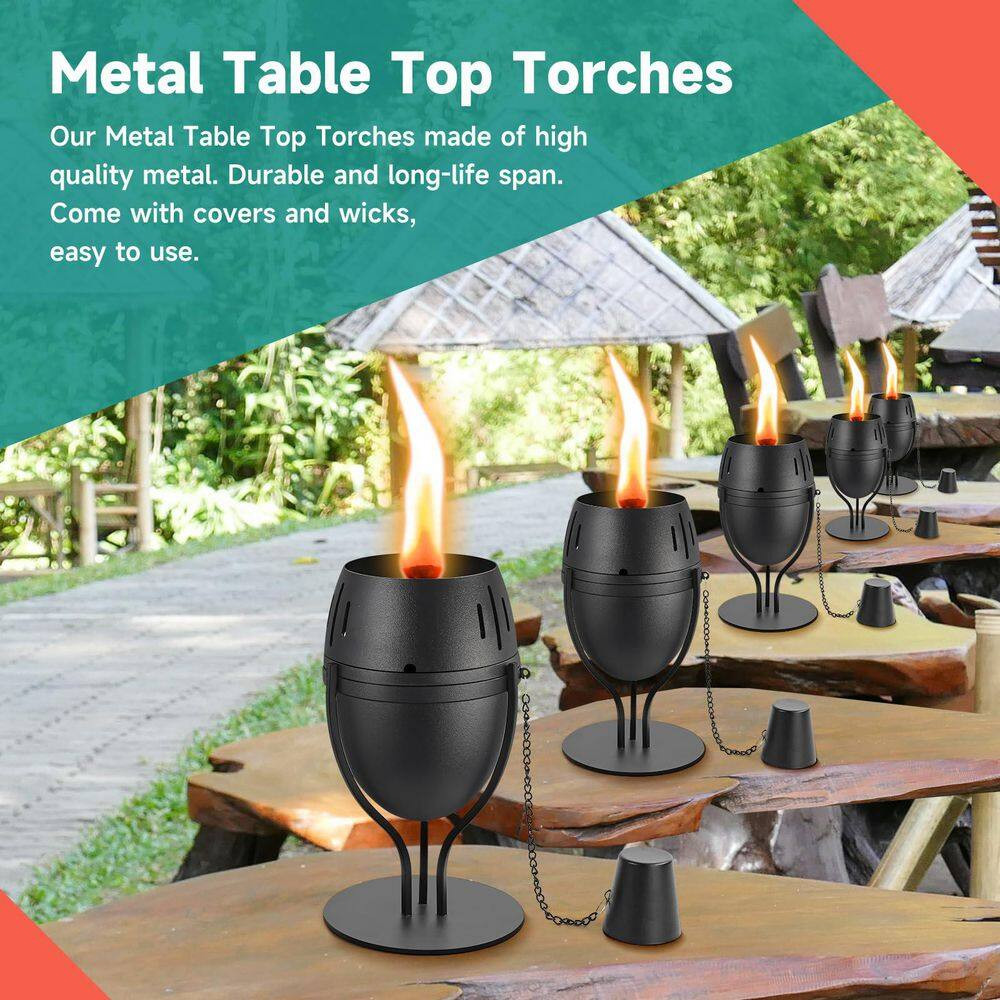 14 Oz. Black Metal Tabletop Torches Outdoor Decorative Flame Lantern Refillable
