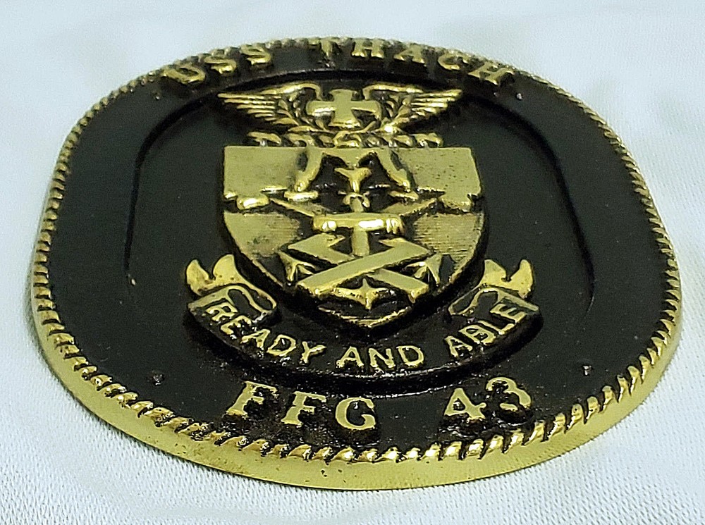 SOLID BRASS US NAVY USS THACH FFG-43 SHIPS CREST INSIGNIA PLAQUE