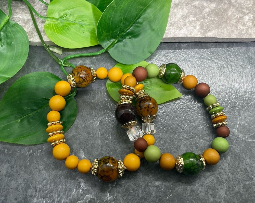 2 PC Handmade Beaded Boho 7” Plus Stretch Layered Bracelet Set B3949