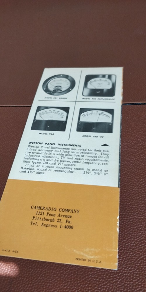 1954 Weston Instruments ~ Small catalog Brochure ~ Circuit testers etc ..