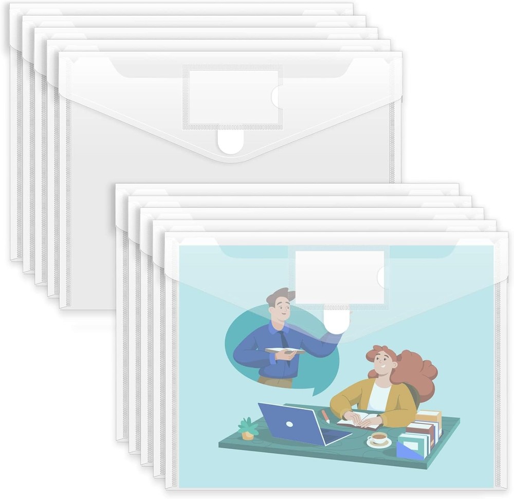 10 Pack Plastic Envelopes File Folders, Clear Folder for Document US Letter A4
