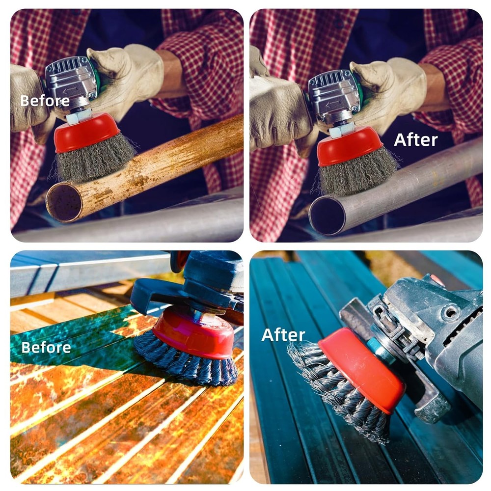 Wire Cup Brush Set Packaged with 4 Different Wire Wheel Brushes for Angle Grinde