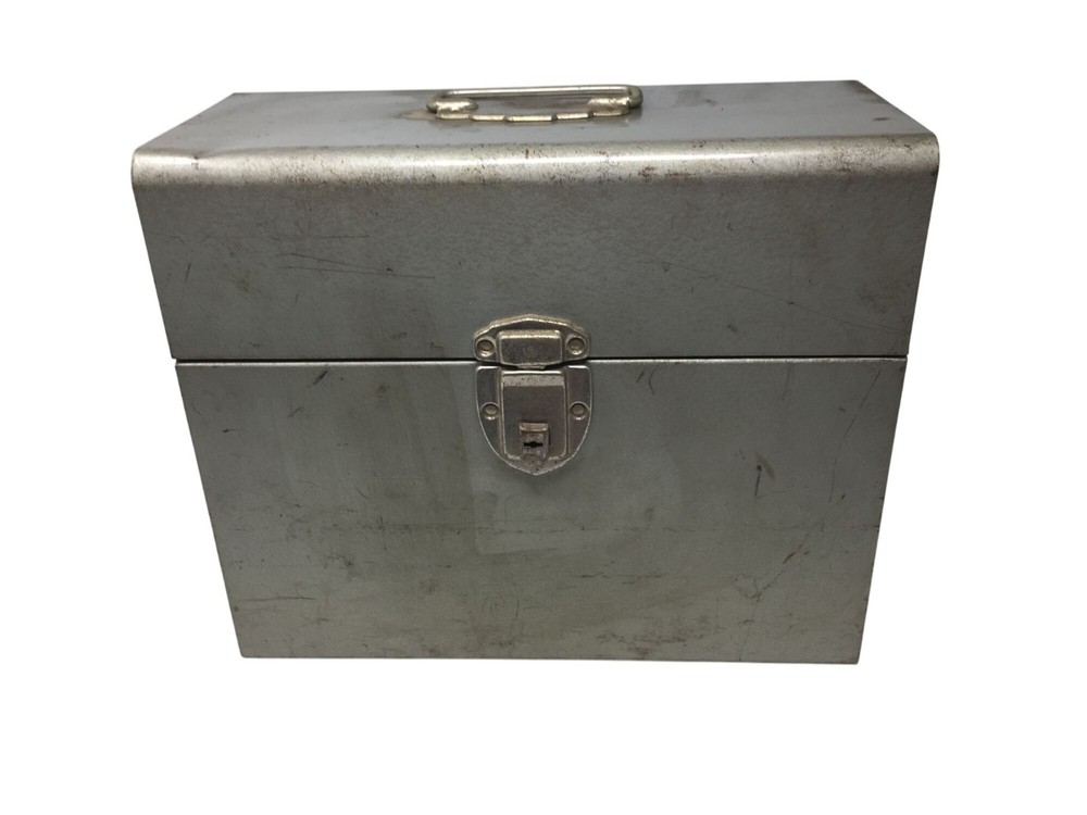 Silver TOWER Metal File/Tool Box with Hinged Lid & Handle