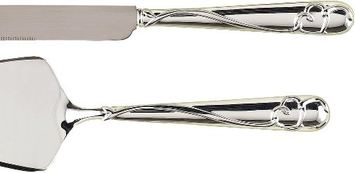 Wedding Silverplated Cake & Knife Serving Set Graceful Heart