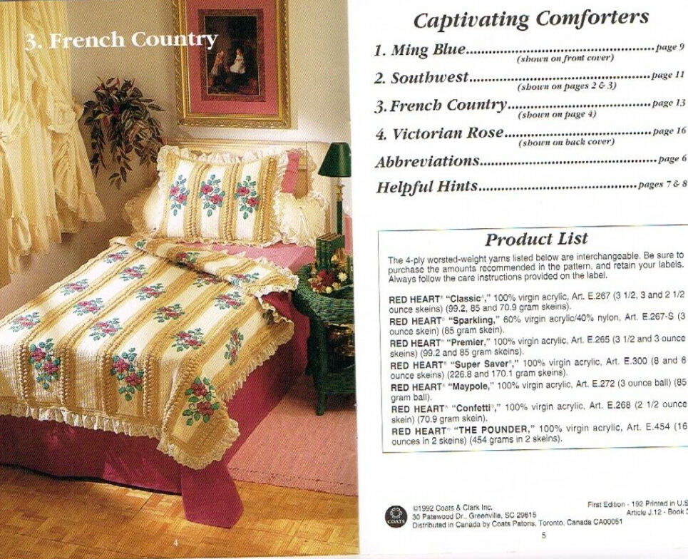Captivating Comforters Afghan Pattern Booklet Red Heart 4 Patterns 1992 Vintage