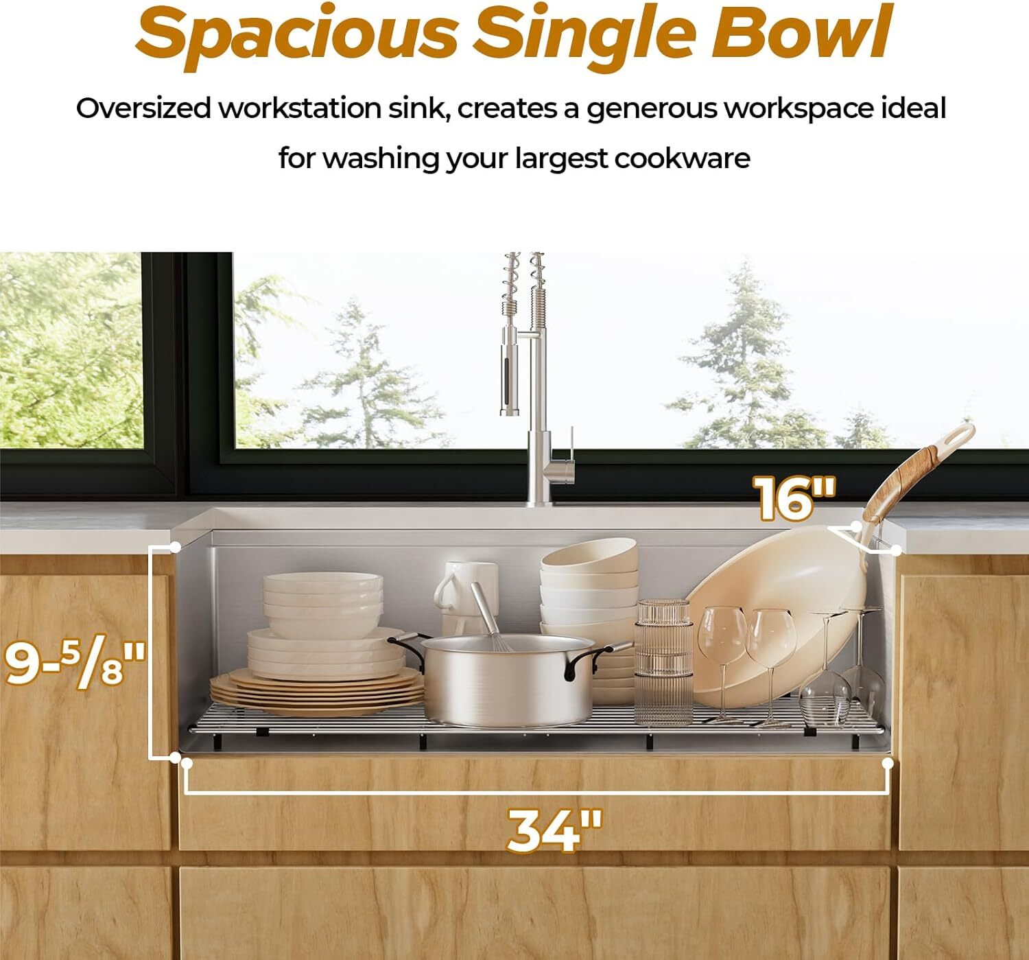 TECASA 36'' Workstation Kitchen Sink Stainless Steel Single Bowl 16 Gauge - USED