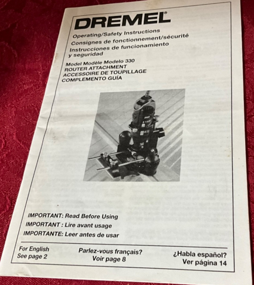 Dremel Model 330 Router Attachment Operating Safety Instructions