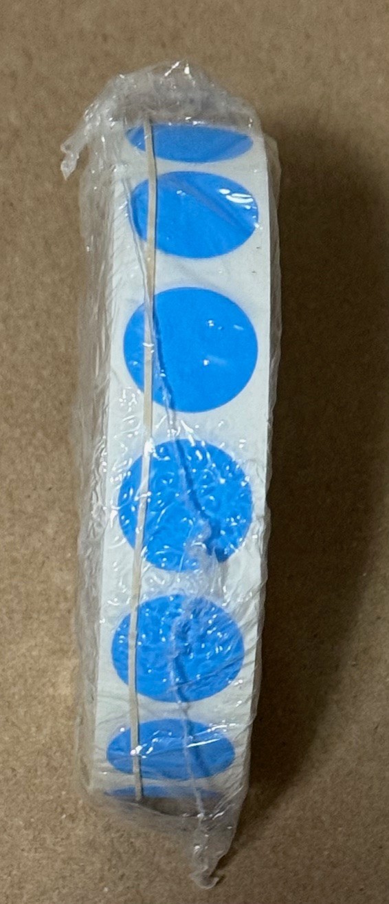 SEALED ROLL 1,000 ULINE BLUE 3/4" REMOVABLE ADHESIVE CIRCLE DOT LABELS STICKERS
