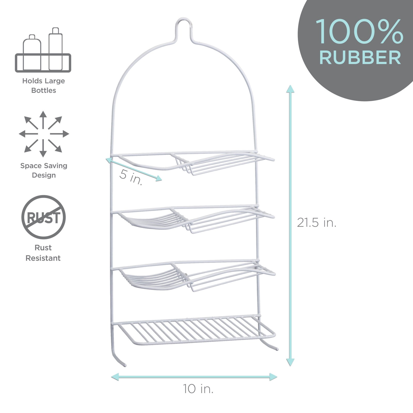 Bath Bliss 4-Shelf Metal Shower Organizer, White