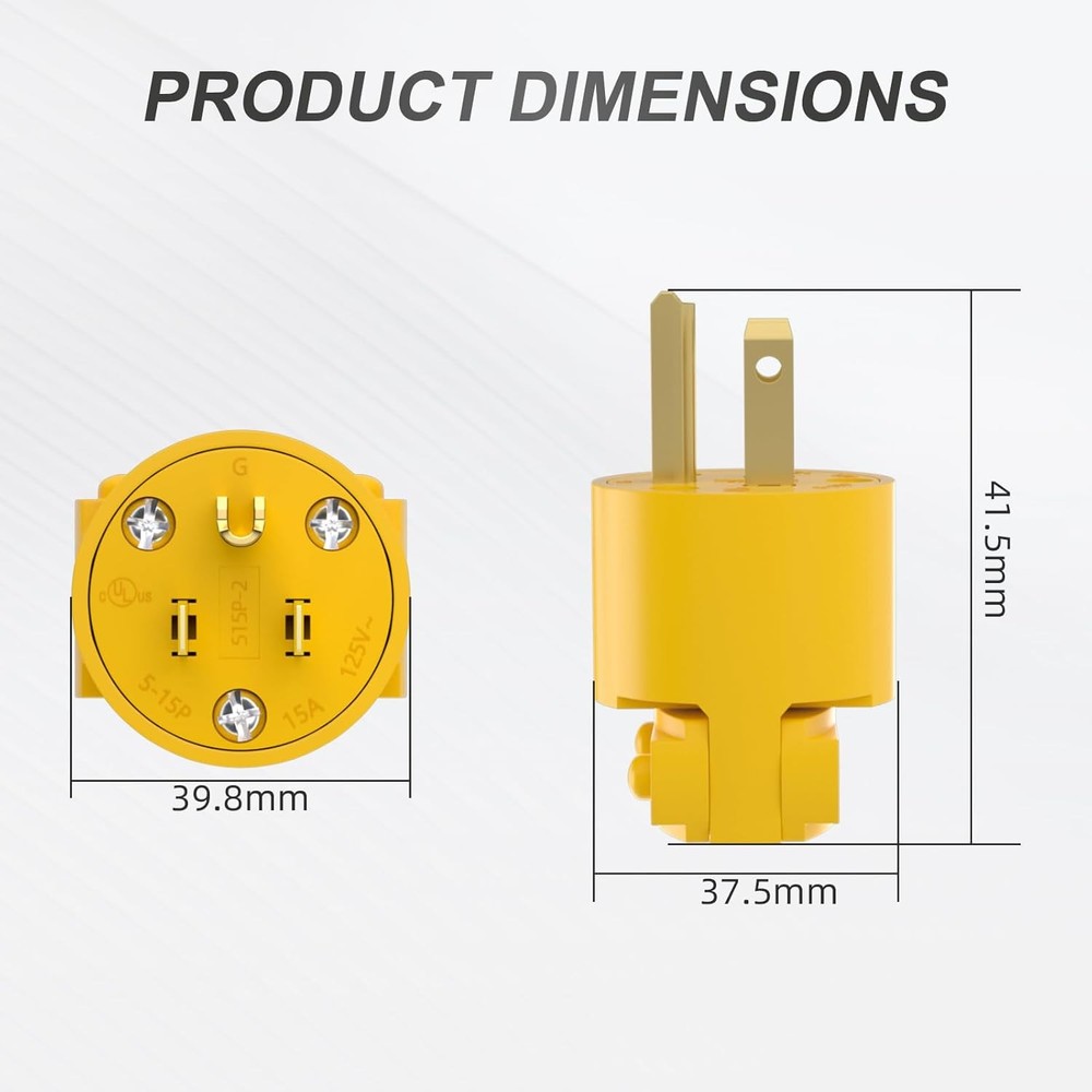 1PCS Extension Cord End Electrical Replacement Plug NEMA 5-15P 15A Yellow