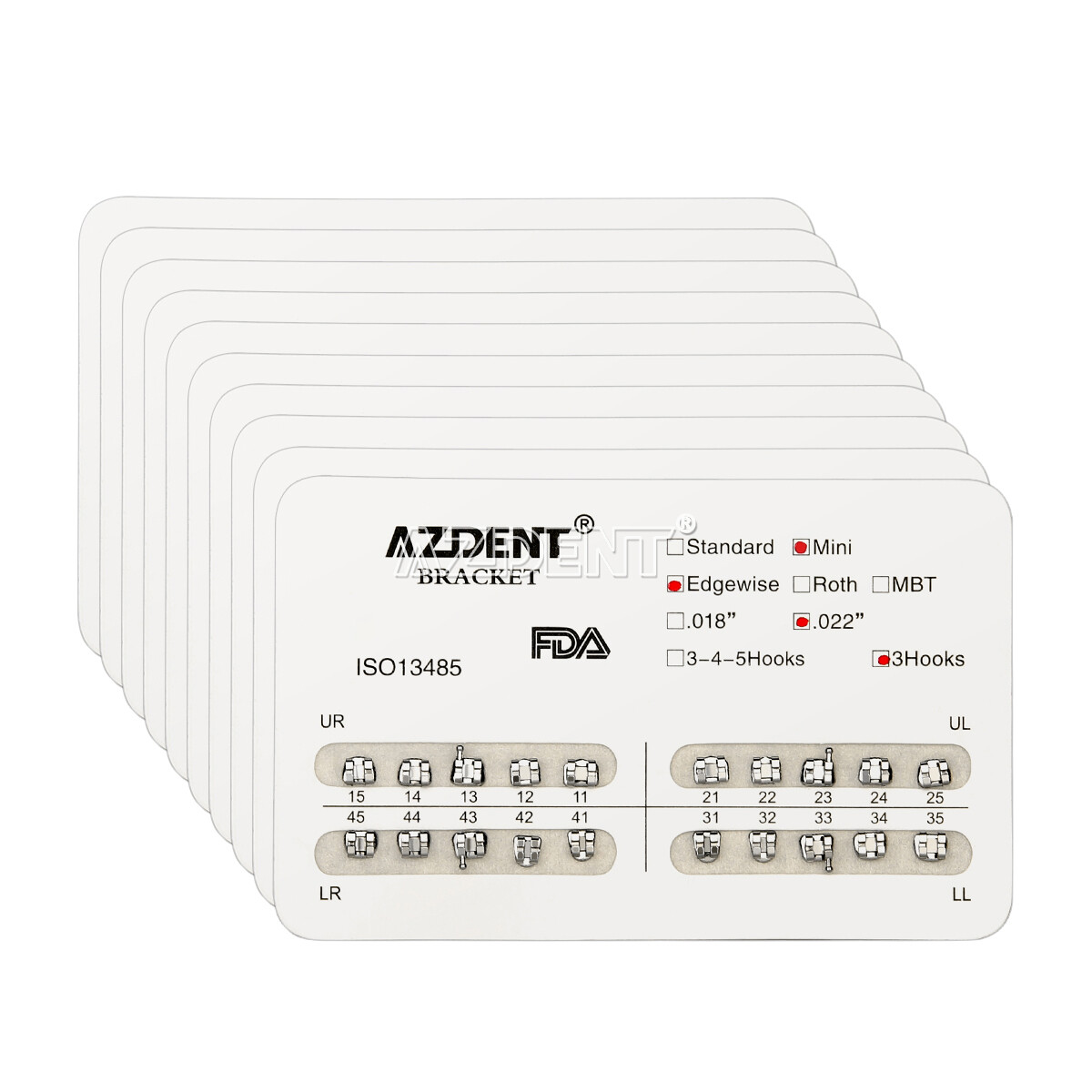 AZDENT Dental Orthodontic Brackets Braces Mini Roth MBT Slot 022/018 Hooks 345