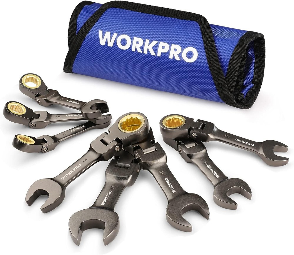 WORKPRO 8-Piece Ratcheting Combination Wrench Set with Rolling Pouch 72-Teeth