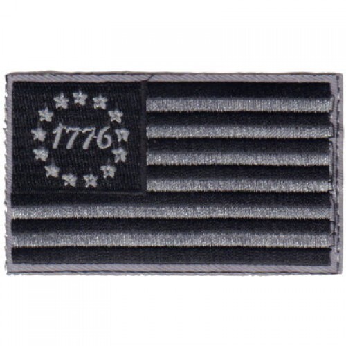 1776 Hook and Loop USA Flag Patch, Silver and Black 3.25"x2"