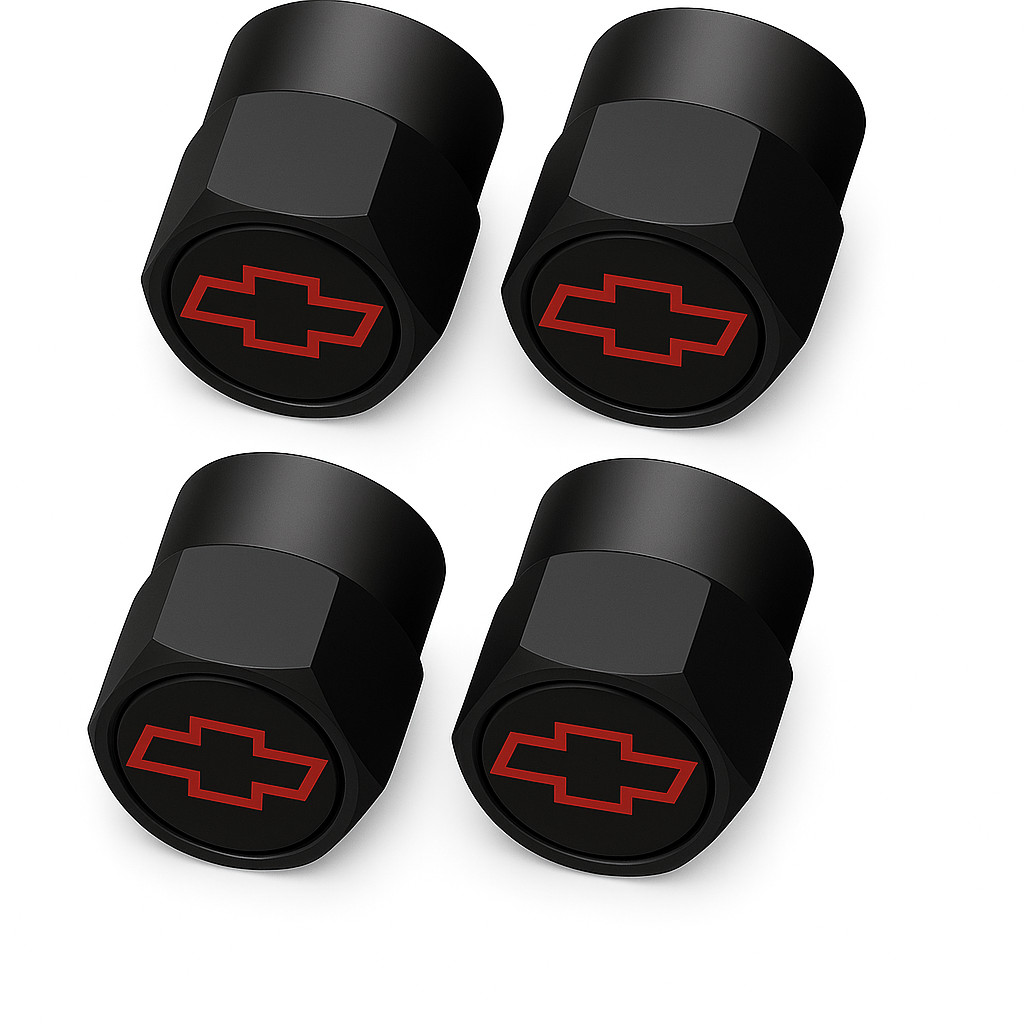 Compatible with Chevy Red 4Pcs Tire Valve Stem Caps Black Anodized Aluminum Set