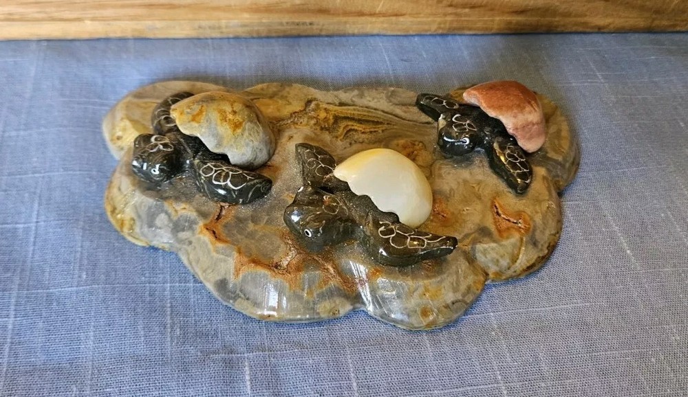 Hand Crafted In Ecuador Save The Turtles 3 Turtle Figurines On Marble Base