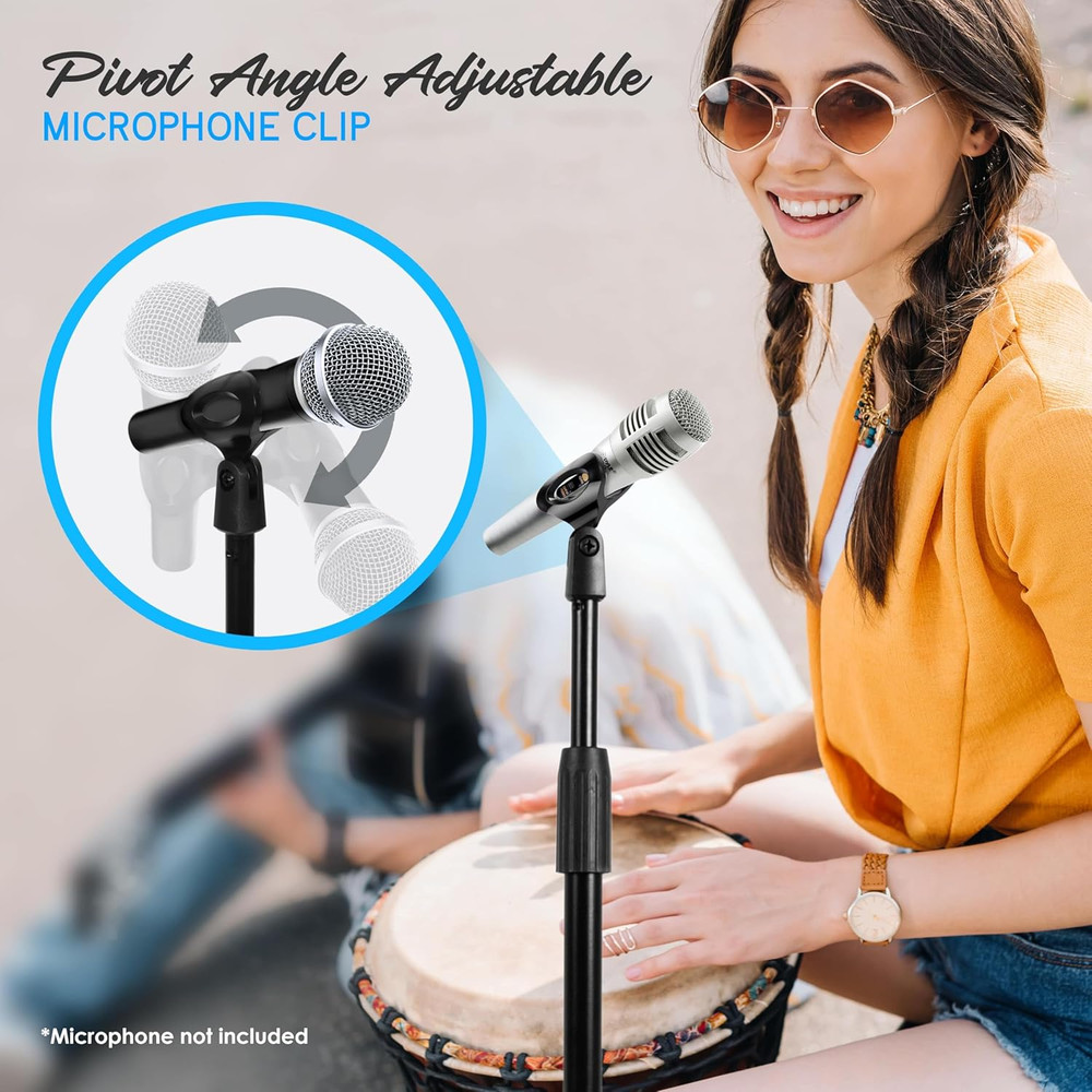 Universal Microphone Stand - Handheld Mic Compatible, Heavy Compact Base, Lightw