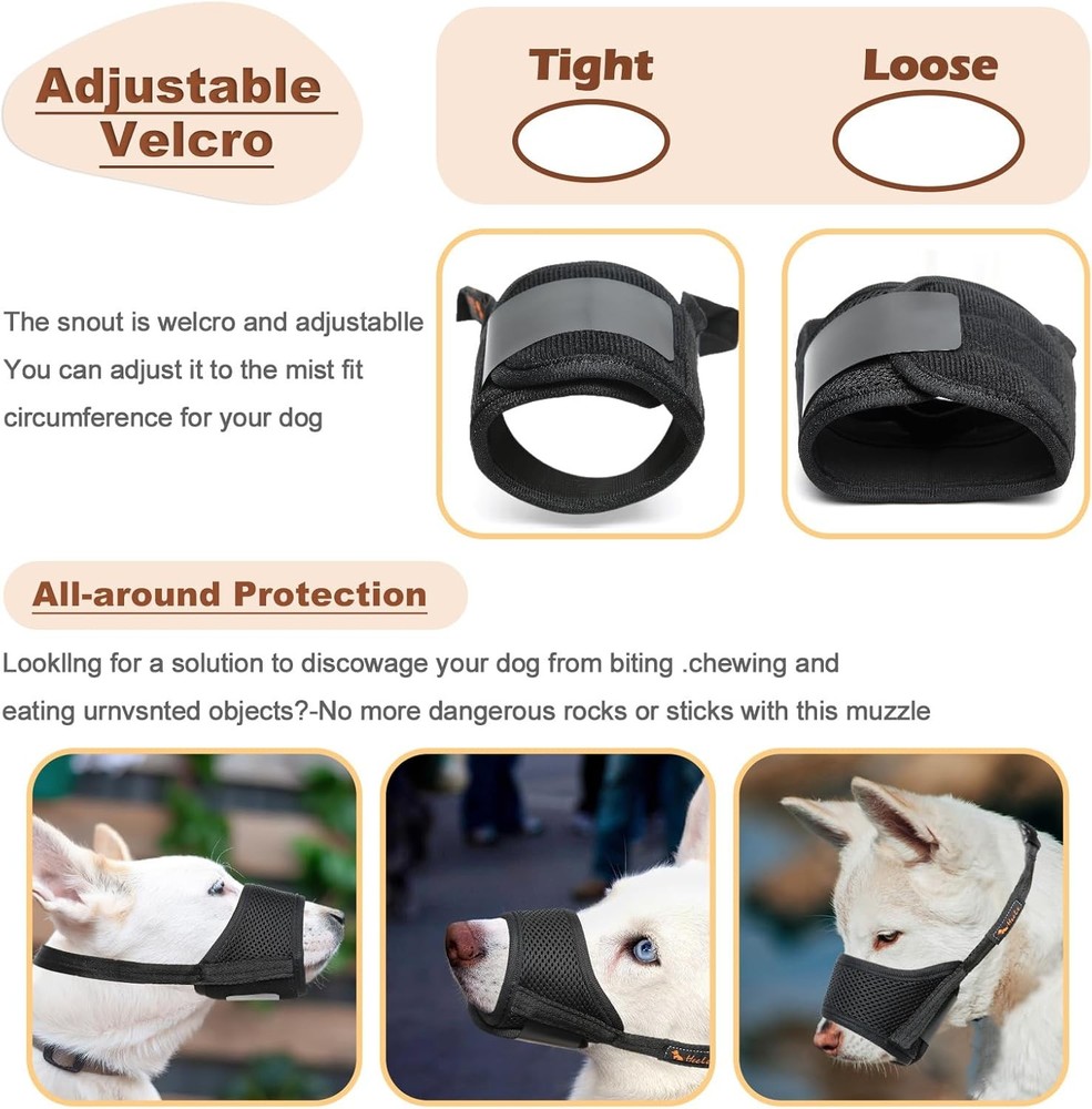 HEELE Dog Muzzle,Soft Nylon Muzzle Anti Biting Barking Chewing,Air L, Black