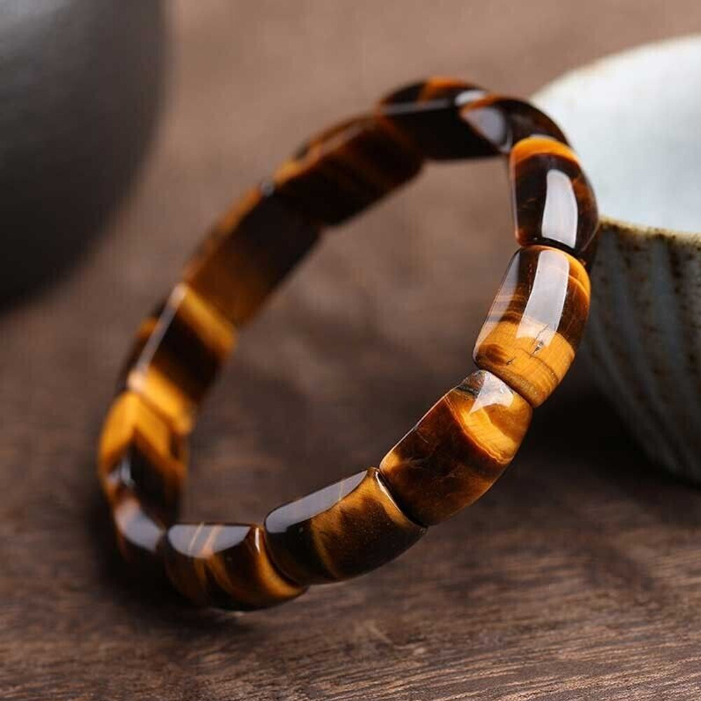 Natural Tiger's Eye Stone Bracelet Brown Gemstone Stretch bracelet for Men ##