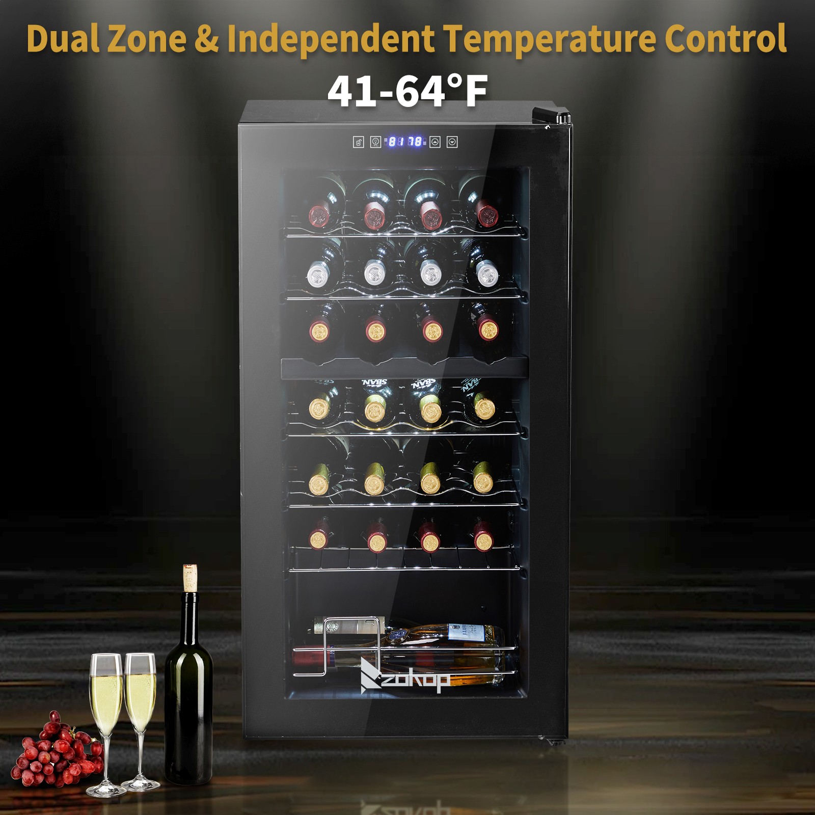 28 Bottle Wine Fridge Freestanding Compressor Wine Cooler Refrigerator, Beverage