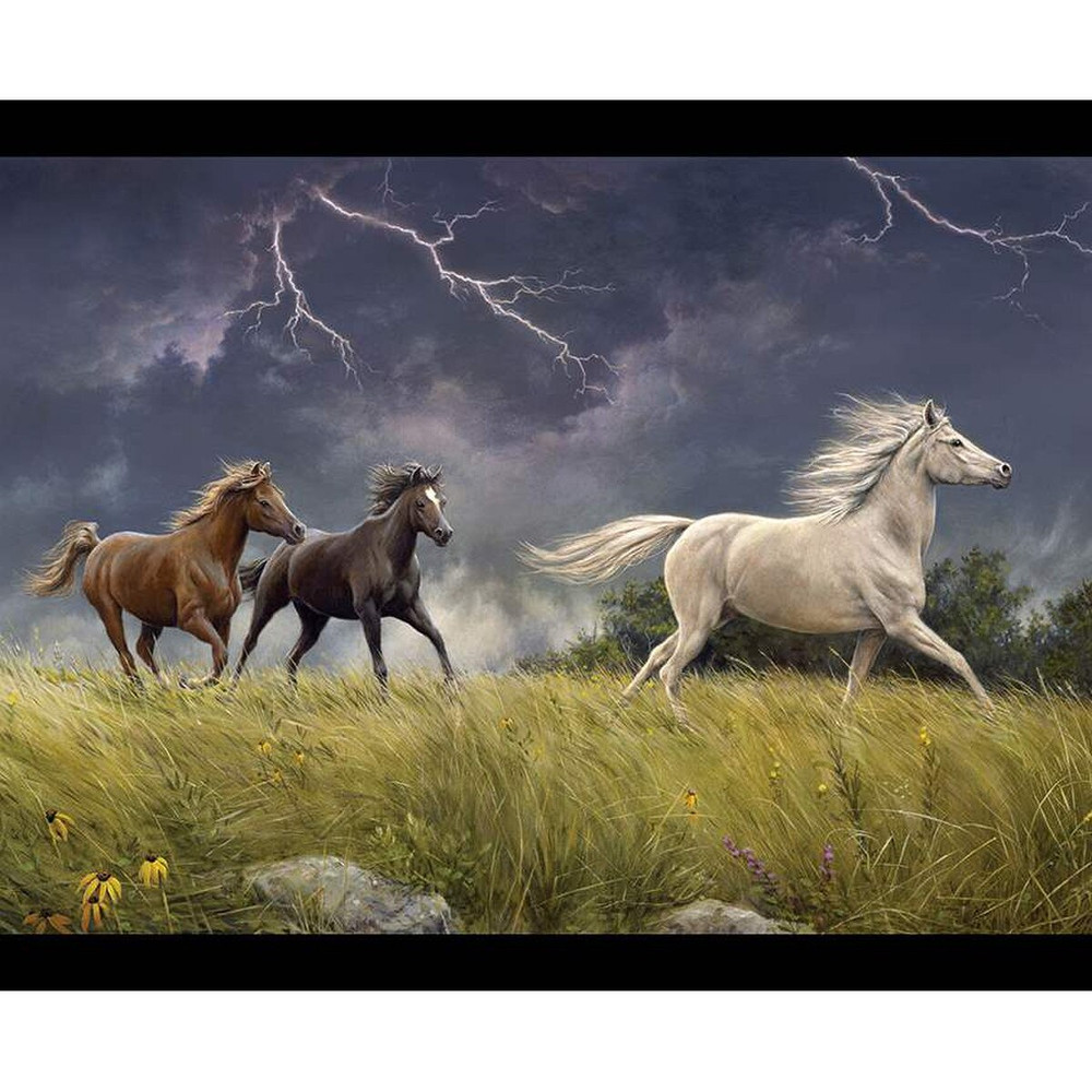 Wild Horses Storm on the Prairie Panel BY Riley Blake -PANEL - Panel measures