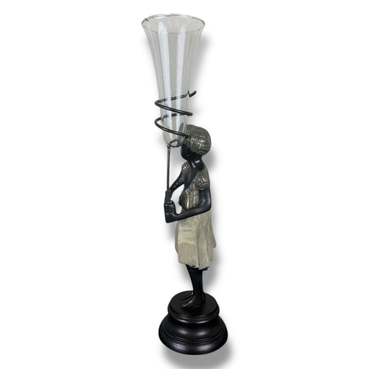 Bronze Blackamoor Nubian Statue Candle Holder Art Deco Hollywood Regency