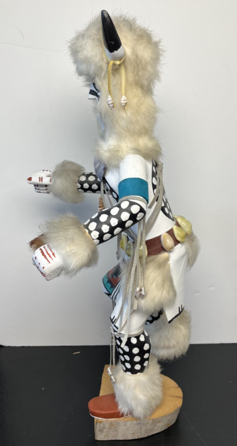 White Buffalo Dancer VNTG Native American 18.5" Kachina Doll, Signed by IMSB