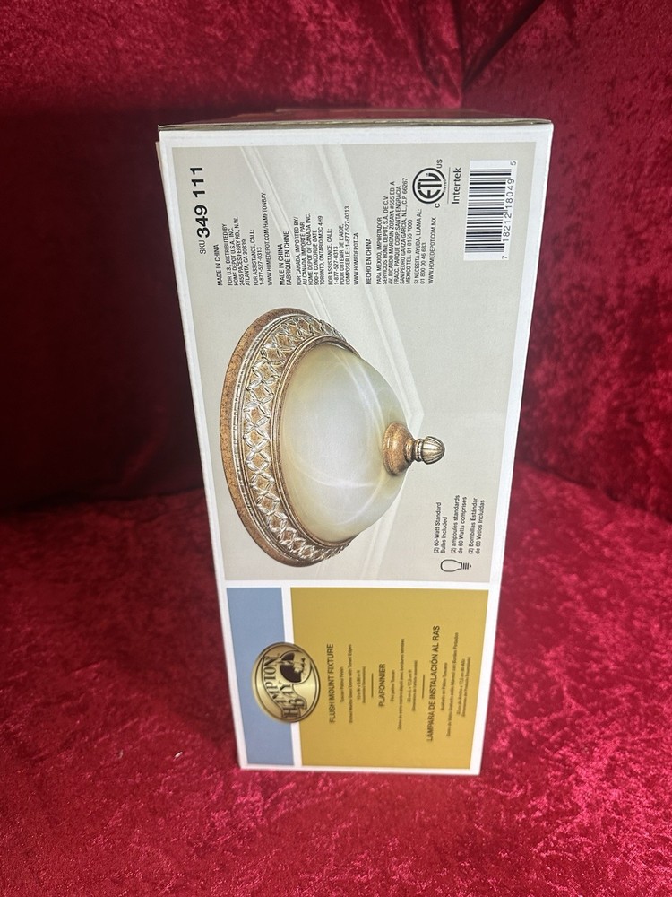 Hampton Bay Ceiling 2 Light Bercello Estates Flushmount Flush Glass Shade New