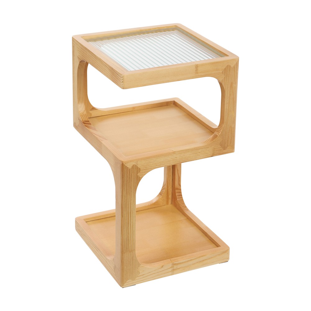 3-Tiers Solid Wood Nightstand, End Table for Small Spaces with Open Storage