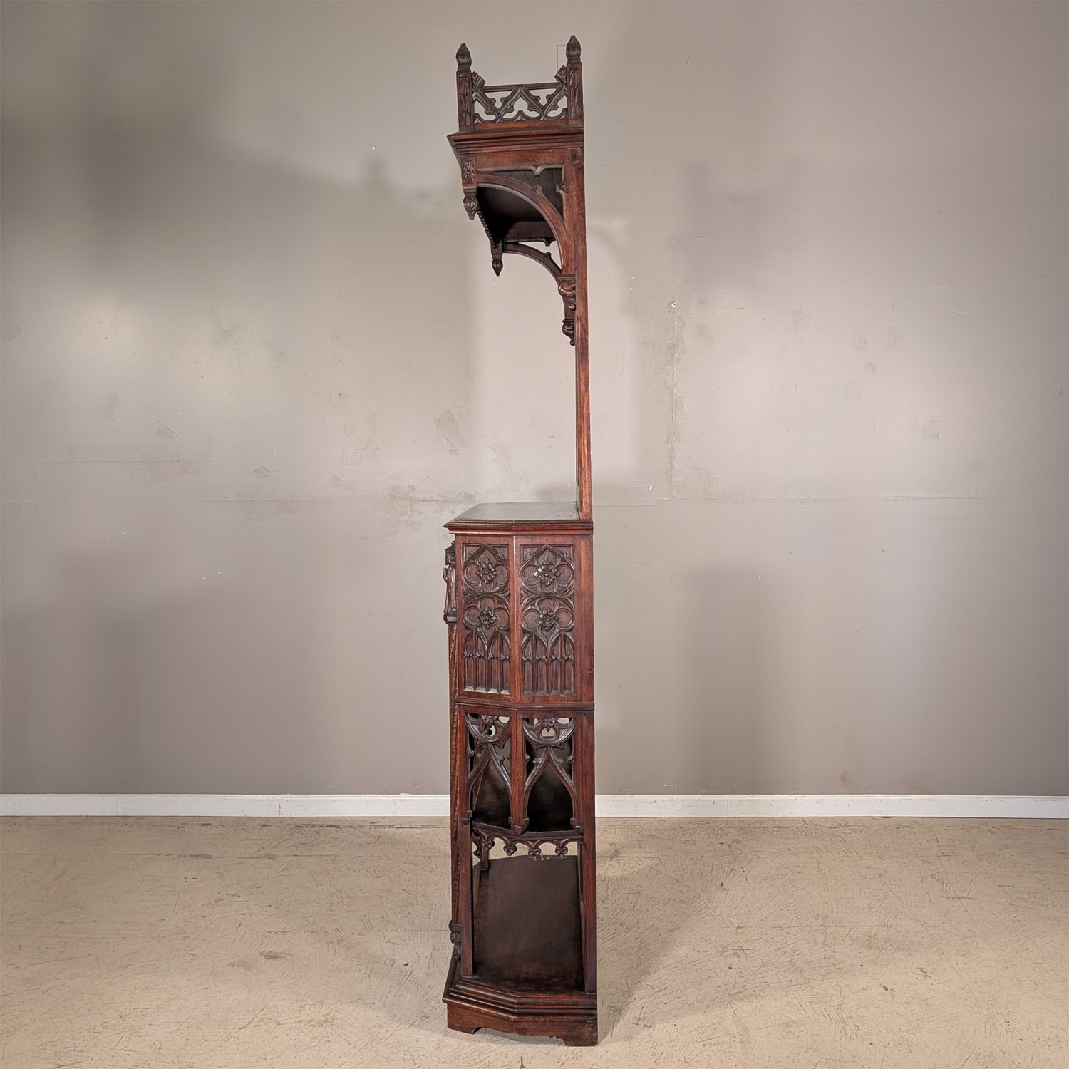 Premium Quality Antique French Gothic Carved Walnut Cabinet Pedestal