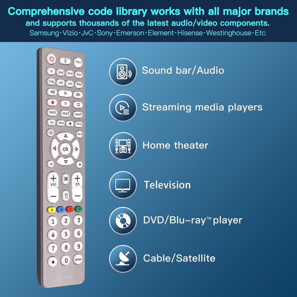Backlit Universal Remote Control, TV 8IN1