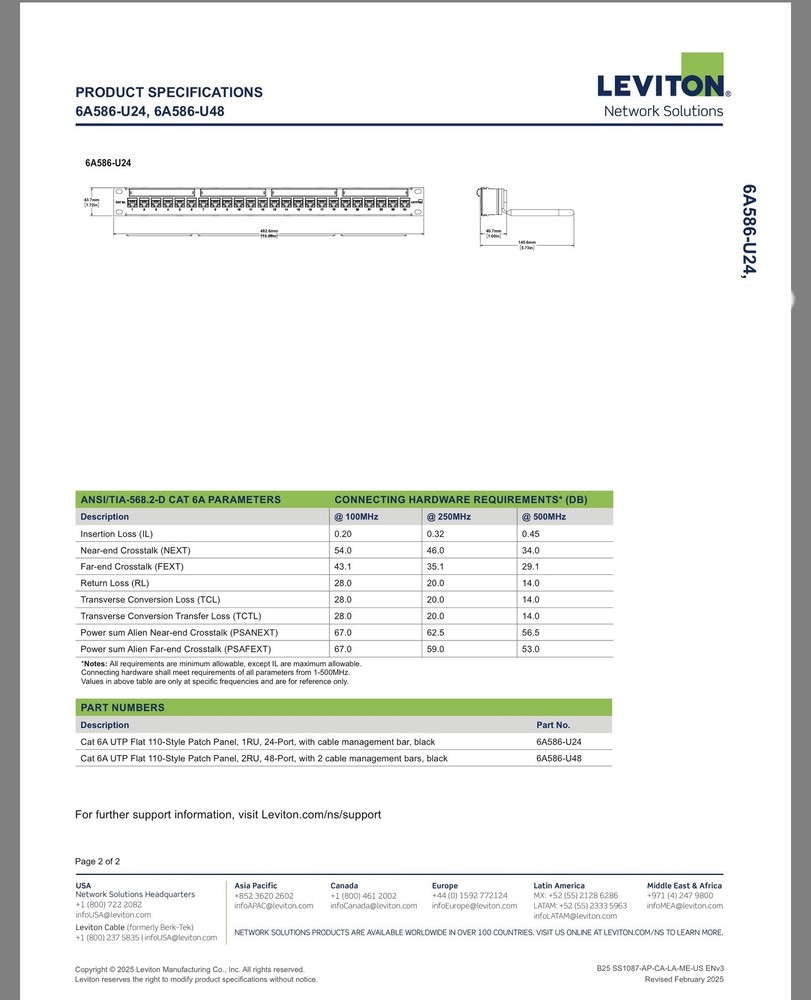 LEVITON CAT6A 24-Port (6A586-U24) Patch Panel