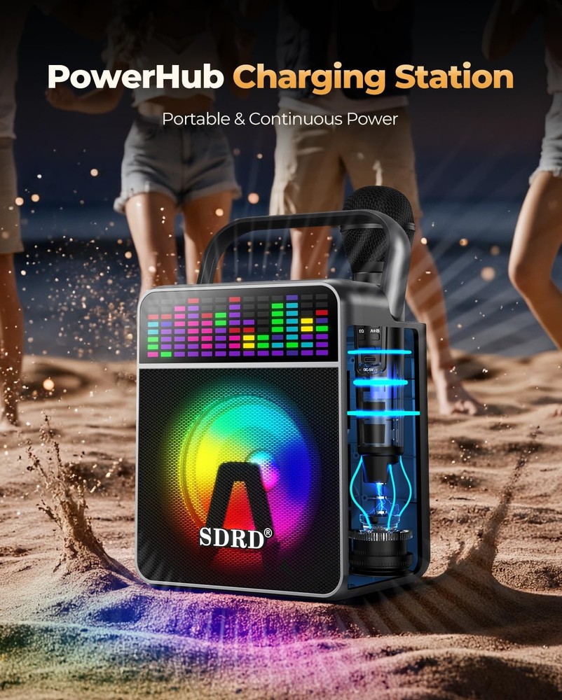 Karaoke Machine with 2 Wireless Mics, SD-512 Powerful Loud Sound, Bluetooth, ...