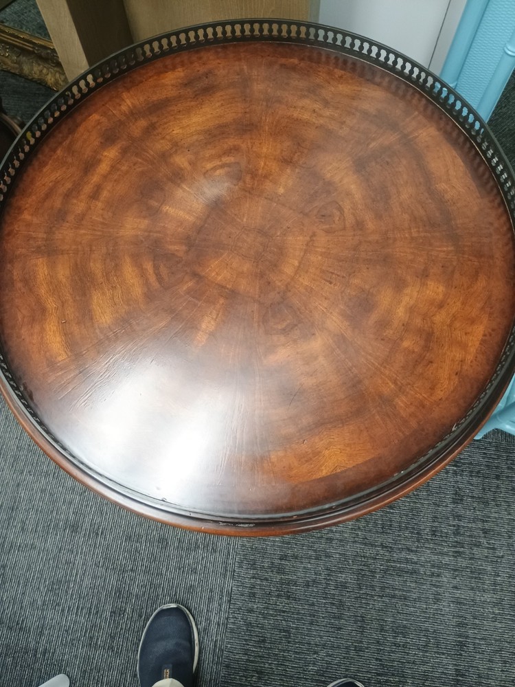 Theodore Alexander Round Side Table Double Tier With Brass Galleries.