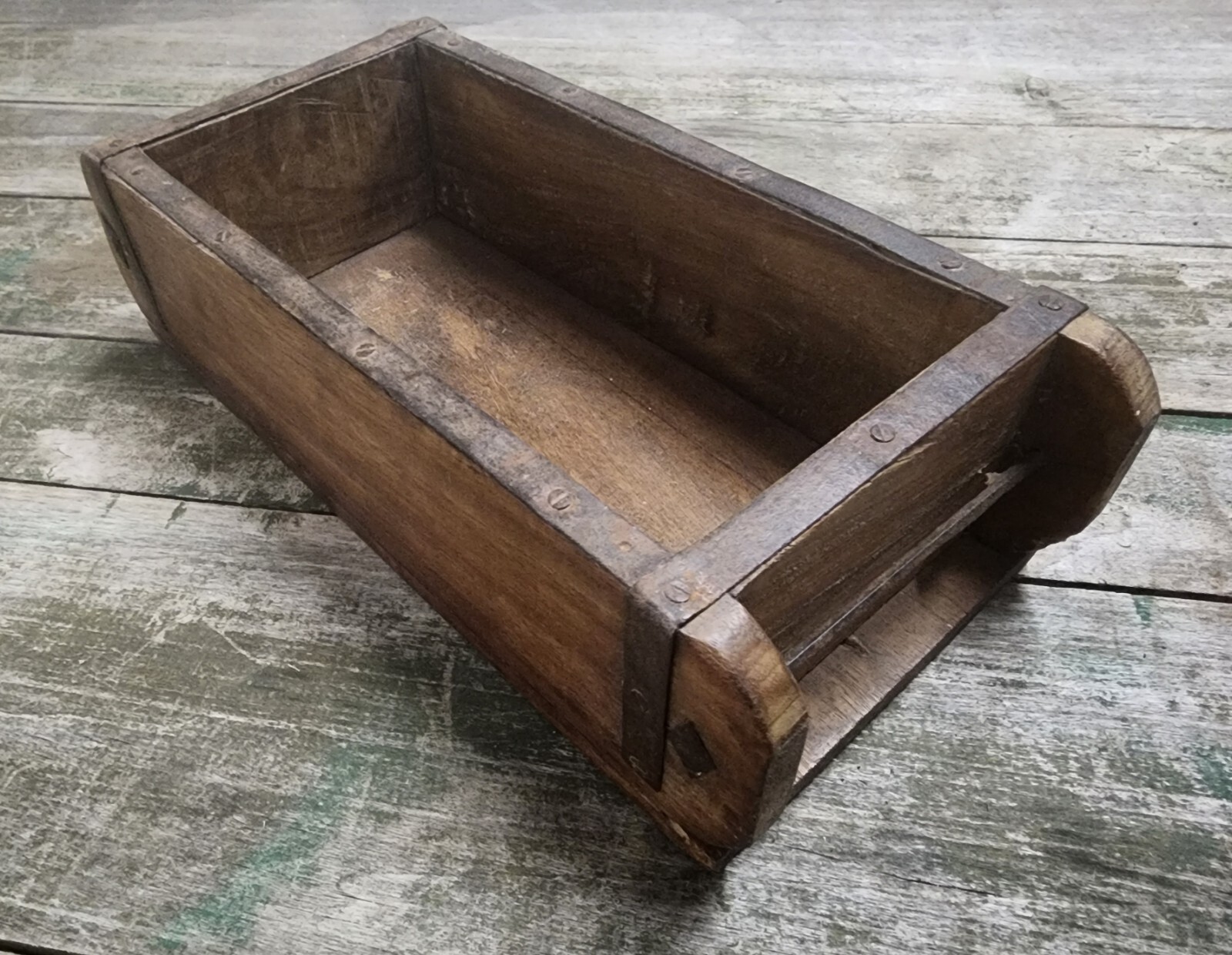 * OLD Handmade Rustic Primitive Farmhouse Decor Vintage Wooden Brick Mold Box