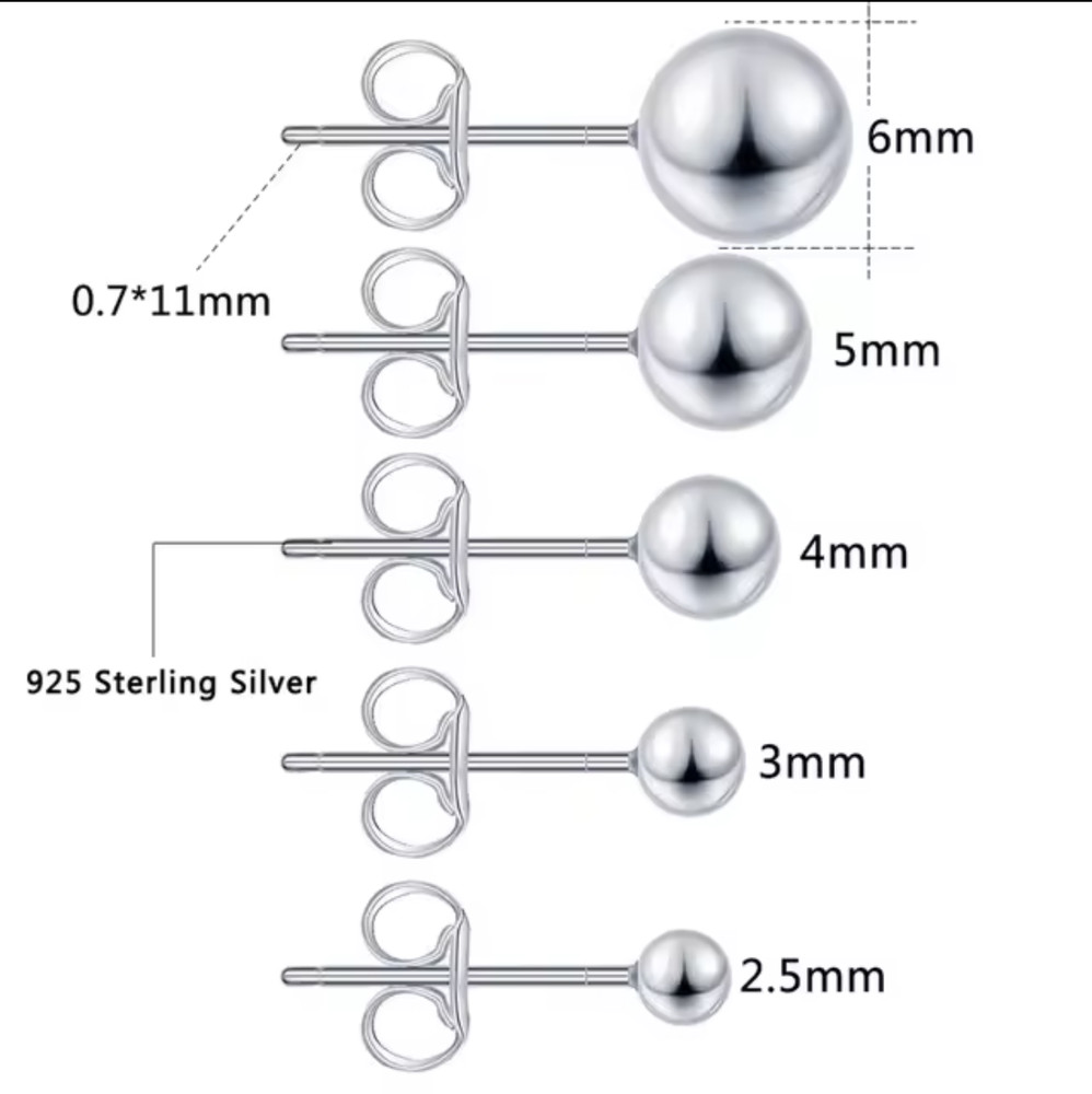 S925 Sterling Silver Round Ball Stud Earrings