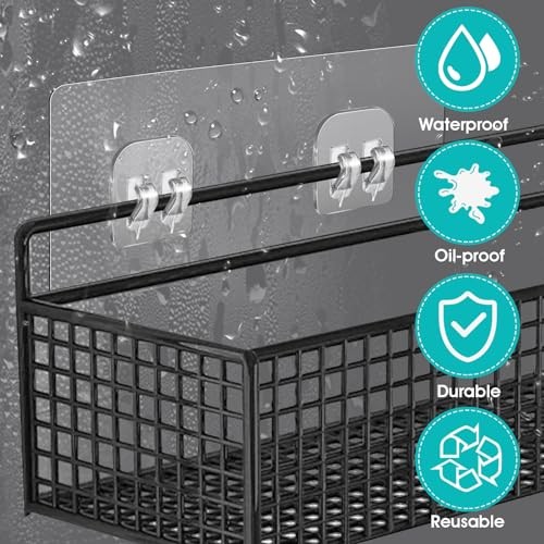 4 Pack Shower Caddy Adhesive Replacement, Strong Adhesive 4 Pack Double Hooks